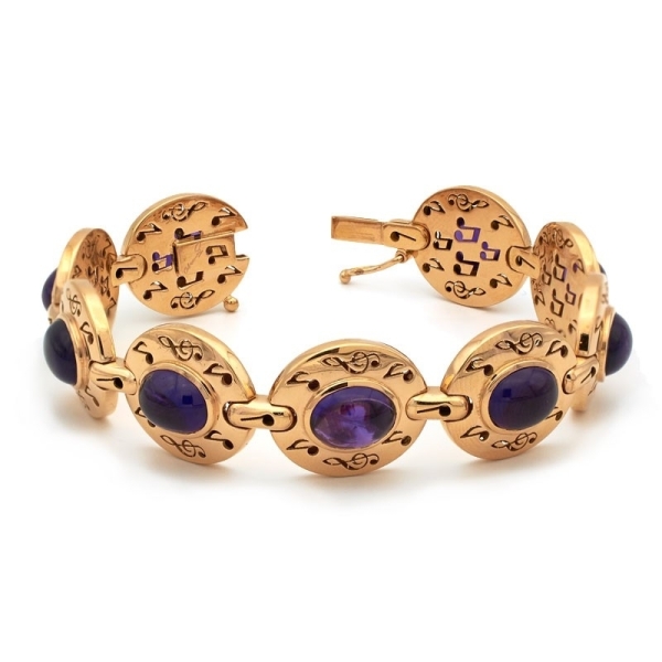 Pulsera notas musicales con amatistas Pulsera de oro rosa con notas musicales y 9 amatistas Pulsera notas musicales con amatistas Pulsera de oro rosa con notas musicales y 9 amatistas