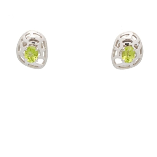 Pendientes de oro blanco calados con peridotos - 1244 Pendientes exclusivos de la Colección Deseada en oro blanco calado de 18k 