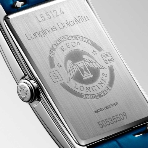 Longines Dolcevita - L5.512.4.90.2 Reloj en caja rectangular de acero de 23.30 x 37 mm, con mecanismo suizo de cuarzo, esfera de