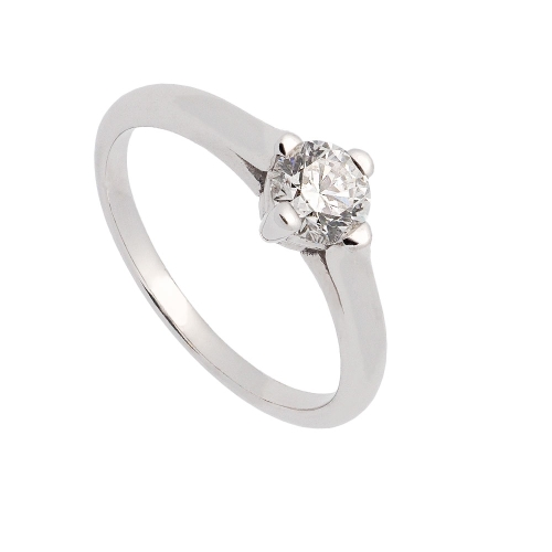 Solitario con diamante Solitario de oro blanco con diamante de 0.50 ct montado en cuatro garras