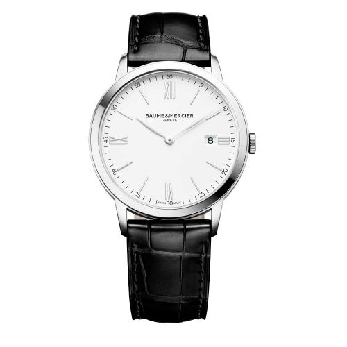 Baume & Mercier Classima - 10323 Reloj en caja de acero de 40 mm de diámetro con movimiento suizo de cuarzo, esfera blanca nítid