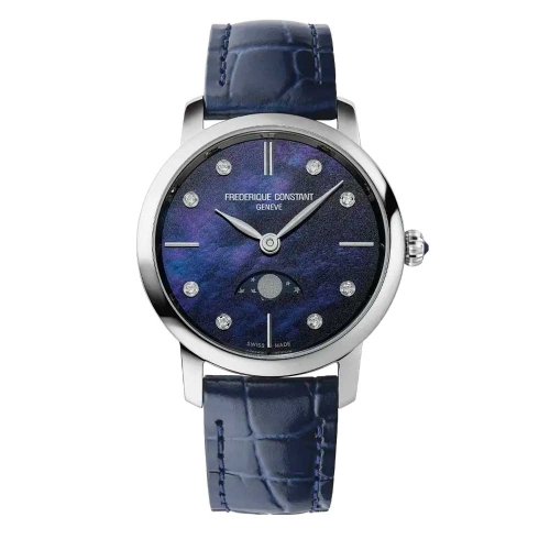 Frederique Constant Classic Slimline Ladies Moonphase - FC-206MPND1S6 Reloj en caja de acero de 30 mm de diámetro, mecanismo de 