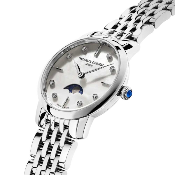 Frederique Constant Slimline Ladies Moonphase - FC-206MPWD1S6B Reloj en caja de acero de 30 mm de diámetro y 7,65 mm de alto, co