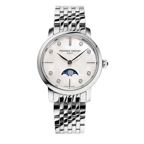 Frederique Constant Slimline Ladies Moonphase - FC-206MPWD1S6B Reloj en caja de acero de 30 mm de diámetro y 7,65 mm de alto, co