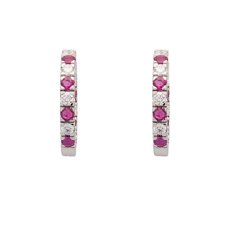 Pendientes criollas en oro blanco con brillantes y rubíes Pendientes de aro realizados en oro blanco de 18k con diamantes y rubí