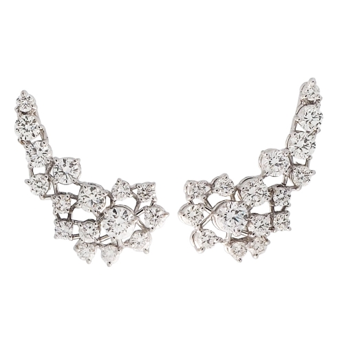 Pendientes trepadores de oro blanco con brillantes Pendientes trepadores en oro blanco con diseño curvo y elegante, engastados c