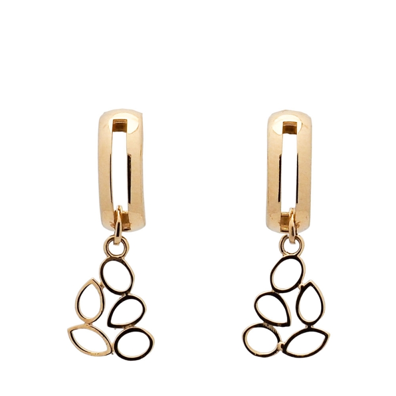 Pendientes de oro amarillo con colgantes en forma de hojas Pendientes oro amarillo medio aro con motivos colgantes en forma de h