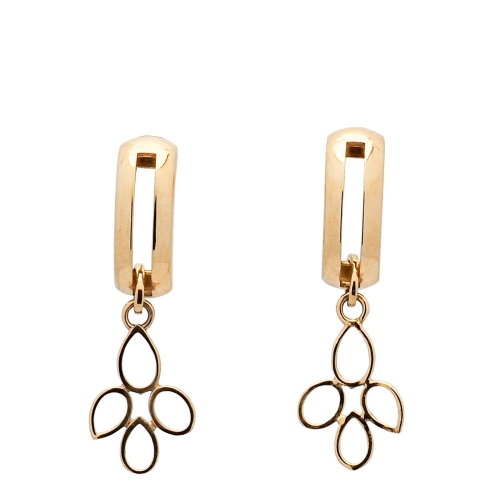 Pendientes de oro amarillo medio aro flor Pendientes de oro amarillo medio aro con colgante en forma de flor estilizada, un dise