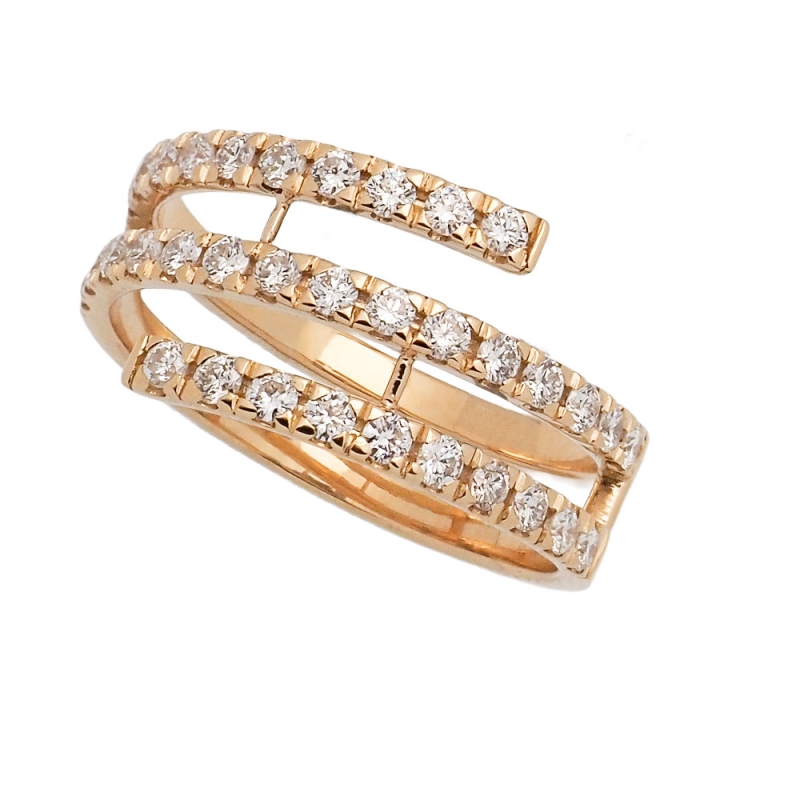Sortija de oro espiral con brillantes Sortija en oro rosa con diseño de espiral abierta, engastada con 35 brillantes que suman 0