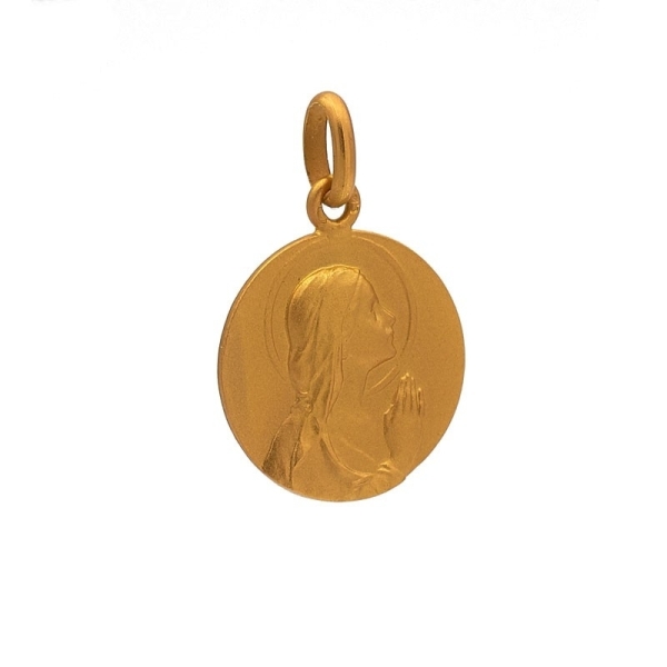 Medalla Oro Virgen Niña Medalla de oro amarillo de la Virgen Niña manos 16 mm.