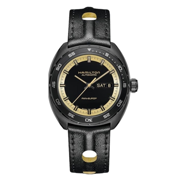 Hamilton Pan Europ - H35425730 Esta nueva colección utiliza el negro y el dorado para dar ese toque especial a sus nuevas creaci