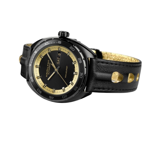 Hamilton Pan Europ - H35425730 Esta nueva colección utiliza el negro y el dorado para dar ese toque especial a sus nuevas creaci