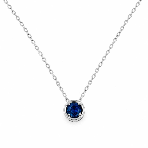 Colgante redondo con diamante - 0306 azul Colgante redondo con cadena de oro blanco con un diamante engastado en cuatro garras.
